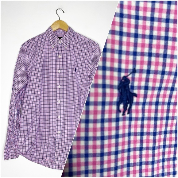 Ralph Lauren Pink and Blue Checkered Casual Button Down Shirt - Picture 1 of 5